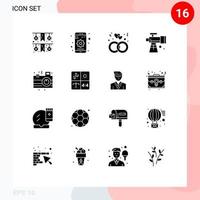 User Interface Pack of 16 Basic Solid Glyphs of night camera love telescope scope Editable Vector Design Elements