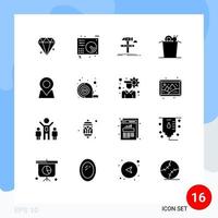 Group of 16 Solid Glyphs Signs and Symbols for location food song noodle tool Editable Vector Design Elements