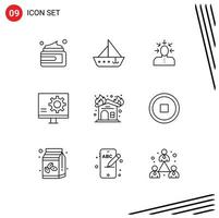 Pack of 9 Modern Outlines Signs and Symbols for Web Print Media such as error develop yacht bug human Editable Vector Design Elements