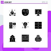 9 Creative Icons Modern Signs and Symbols of film video computer movie security Editable Vector Design Elements