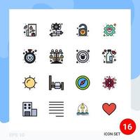 Mobile Interface Flat Color Filled Line Set of 16 Pictograms of time productivity tag performance efficiency Editable Creative Vector Design Elements