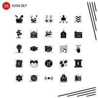 Modern Set of 25 Solid Glyphs Pictograph of down head drop director captain Editable Vector Design Elements