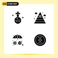 Universal Icon Symbols Group of 4 Modern Solid Glyphs of flask money tube pyramid protection Editable Vector Design Elements