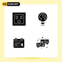 Modern Set of 4 Solid Glyphs Pictograph of electric answer ecology day question Editable Vector Design Elements