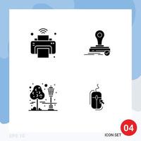 4 Thematic Vector Solid Glyphs and Editable Symbols of printer tree iot clone cityscape Editable Vector Design Elements