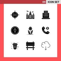 Universal Icon Symbols Group of 9 Modern Solid Glyphs of flower flora mail pointer down Editable Vector Design Elements