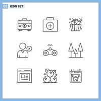 User Interface Pack of 9 Basic Outlines of holiday beach suitcase user delete Editable Vector Design Elements