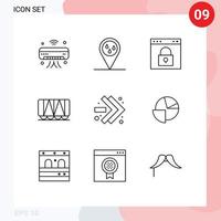 Pack of 9 creative Outlines of fast forward wagon browser vehicle password Editable Vector Design Elements