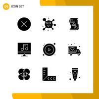 9 Universal Solid Glyph Signs Symbols of control multimedia business media report Editable Vector Design Elements