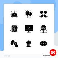 Universal Icon Symbols Group of 9 Modern Solid Glyphs of school monitor hipster hard disk disk Editable Vector Design Elements