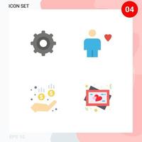 Set of 4 Vector Flat Icons on Grid for gear safe avatar heart frame Editable Vector Design Elements