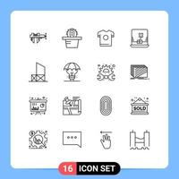 Set of 16 Modern UI Icons Symbols Signs for rescue beach shirt baywatch computer Editable Vector Design Elements