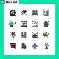 Mobile Interface Flat Color Filled Line Set of 16 Pictograms of calendar human test delete avatar Editable Creative Vector Design Elements