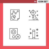 Mobile Interface Line Set of 4 Pictograms of data computers report kite gadget Editable Vector Design Elements
