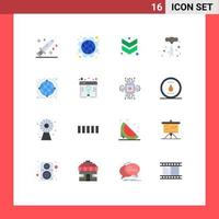 Group of 16 Flat Colors Signs and Symbols for network globe labour power tools drill Editable Pack of Creative Vector Design Elements