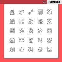 Group of 25 Lines Signs and Symbols for home heart link beat study Editable Vector Design Elements