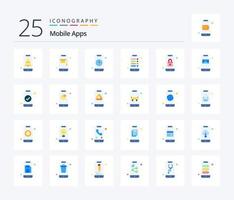 Mobile Apps 25 Flat Color icon pack including security. grid. training app. app. interface vector