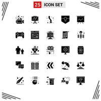 User Interface Pack of 25 Basic Solid Glyphs of analytics security arrow protect down Editable Vector Design Elements