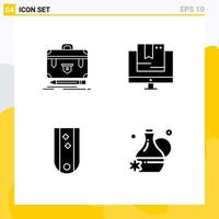 Pack of 4 Modern Solid Glyphs Signs and Symbols for Web Print Media such as briefcase technology management e insignia Editable Vector Design Elements