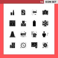 16 Thematic Vector Solid Glyphs and Editable Symbols of vide interface back content motivation Editable Vector Design Elements