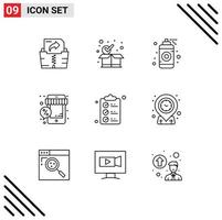 Mobile Interface Outline Set of 9 Pictograms of document shop graphic store online Editable Vector Design Elements