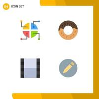 Group of 4 Flat Icons Signs and Symbols for construction pencil donut strip 5 Editable Vector Design Elements