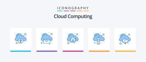 Cloud Computing Blue 5 Icon Pack Including computing. tool. android. repair. cloud. Creative Icons Design vector