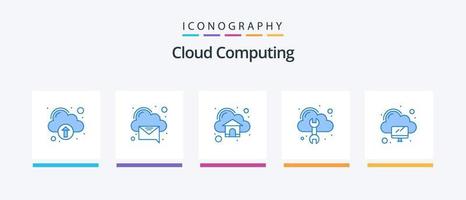 Cloud Computing Blue 5 Icon Pack Including computing. tool. android. repair. cloud. Creative Icons Design vector