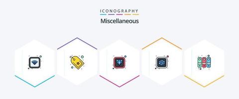 Miscellaneous 25 FilledLine icon pack including files. internet. diamond. worldwide. earth vector