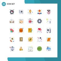 25 Universal Flat Color Signs Symbols of teamwork people construction gear space Editable Vector Design Elements