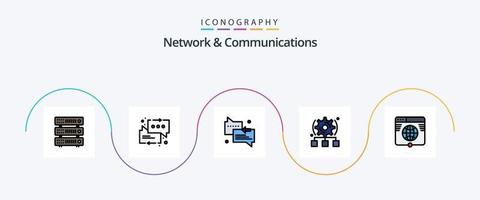 Network And Communications Line Filled Flat 5 Icon Pack Including . network. setting. link. globe vector