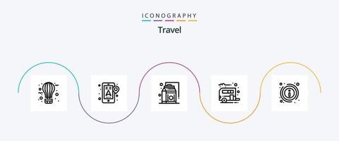 viaje línea 5 5 icono paquete incluso detalles. caravana. navegación. cámping. comida vector