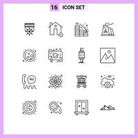 User Interface Pack of 16 Basic Outlines of cell factory house construction down Editable Vector Design Elements