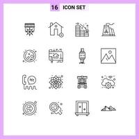User Interface Pack of 16 Basic Outlines of cell factory house construction down Editable Vector Design Elements