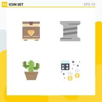 Pack of 4 creative Flat Icons of treasure spring bobbin cactos audit Editable Vector Design Elements