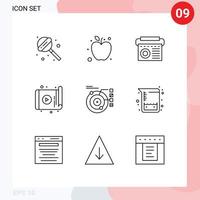 9 User Interface Outline Pack of modern Signs and Symbols of orbit data music app technology Editable Vector Design Elements