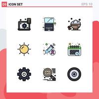 Pictogram Set of 9 Simple Filledline Flat Colors of day sun dish shinning open Editable Vector Design Elements