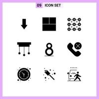 9 User Interface Solid Glyph Pack of modern Signs and Symbols of call th protection eight home Editable Vector Design Elements