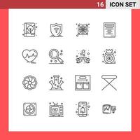 Set of 16 Vector Outlines on Grid for heartbeat ecg shield study book Editable Vector Design Elements