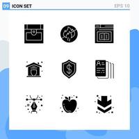9 Universal Solid Glyph Signs Symbols of artificial security diploma protection web Editable Vector Design Elements