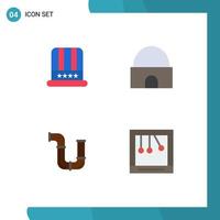Group of 4 Modern Flat Icons Set for hat pipe usa islamic building repair Editable Vector Design Elements