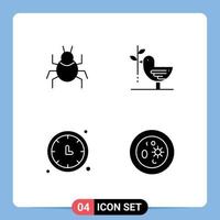 Stock Vector Icon Pack of 4 Line Signs and Symbols for bug clock indian friendship time keeper Editable Vector Design Elements