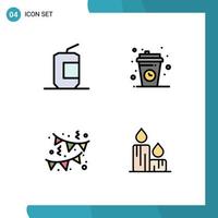 Modern Set of 4 Filledline Flat Colors Pictograph of coca relax fast food coffee decoration Editable Vector Design Elements