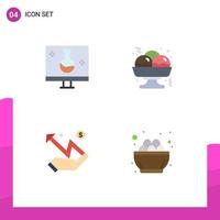 Pack of 4 creative Flat Icons of biology graph echography food statistic Editable Vector Design Elements