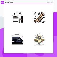 Pack of 4 Modern Filledline Flat Colors Signs and Symbols for Web Print Media such as chair train learn music tunnel Editable Vector Design Elements