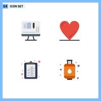 Group of 4 Modern Flat Icons Set for monitor cylinder heart check list kitchen Editable Vector Design Elements