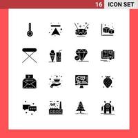 Editable Vector Line Pack of 16 Simple Solid Glyphs of house appliances instruments object cube Editable Vector Design Elements