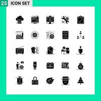 Mobile Interface Solid Glyph Set of 25 Pictograms of gear setting growth service lcd Editable Vector Design Elements