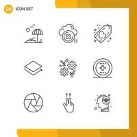 Set of 9 Vector Outlines on Grid for lbry credits crypto cross coin heart Editable Vector Design Elements