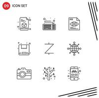 Universal Icon Symbols Group of 9 Modern Outlines of crypto currency coin text z cash delivery Editable Vector Design Elements